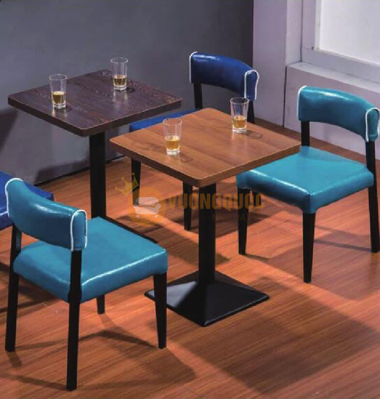 Bộ bàn ghế cafe bọc da xanh lam HOY TM103-3